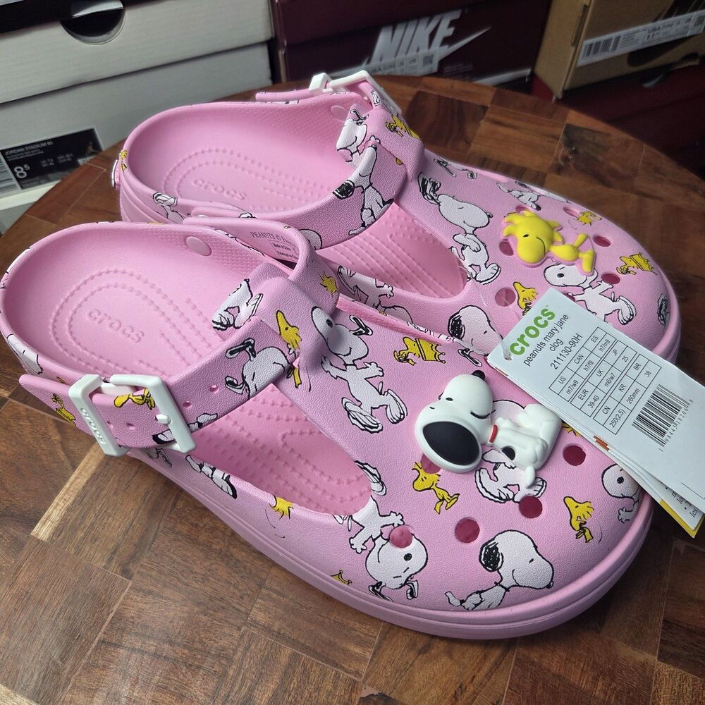 CROCS PEANUTS PINK MARY JANE CLOG Snoopy Woodstock NWT M/7 W/9 - Picture 2 of 8